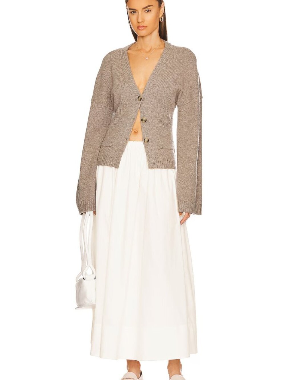 Helsa Cotton Poplin Midi Skirt in White